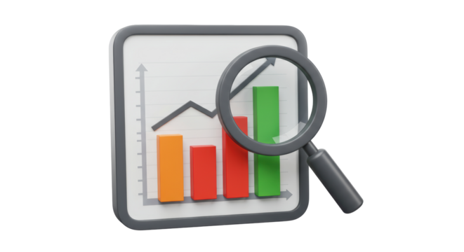 Isolated Magnifying Glass over Bar Chart for Data Analysis