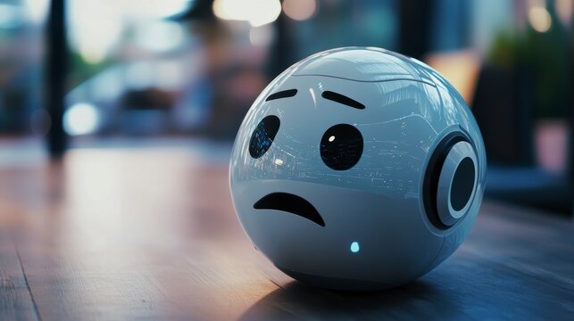Sad robot on wooden floor, futuristic technology concept. - Powered by Adobe