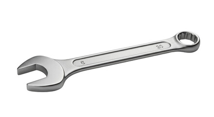 Isolated Silver Open-End Wrench Lying Flat for Mechanic Tool