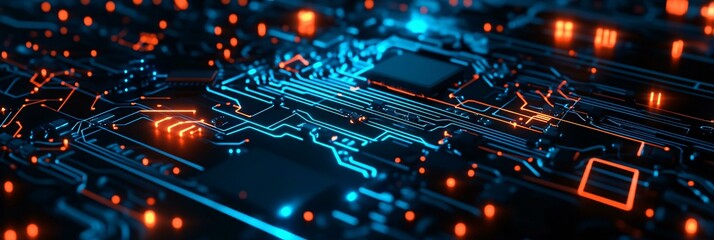 Obraz premium High-Tech Futuristic Circuit Board Displaying Digital Connectivity and Illumination