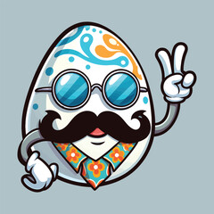 Cartoon Easter Egg with Moustache Peace Sign and Retro Sunglasses