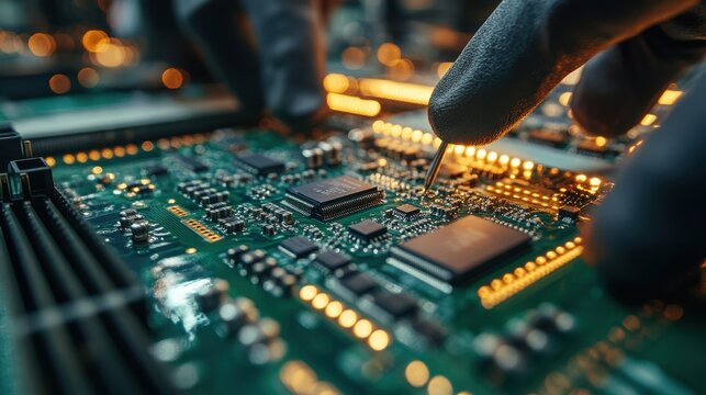 Technician repairing circuit board close up view technology electronics repair - Powered by Adobe