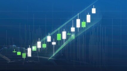 A stock chart with candles on a blue background, suitable for financial reports and economic analysis