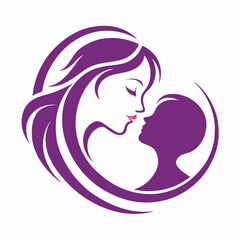 Mother's Warmth - Purple Mom Hug Logo Style,  A Mother and Child for Mother's Day logo vector.
