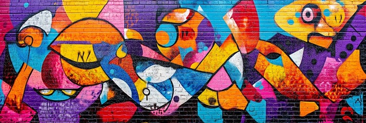 Fototapeta premium Colorful Urban Graffiti Showcasing Creative Abstract Shapes and Designs