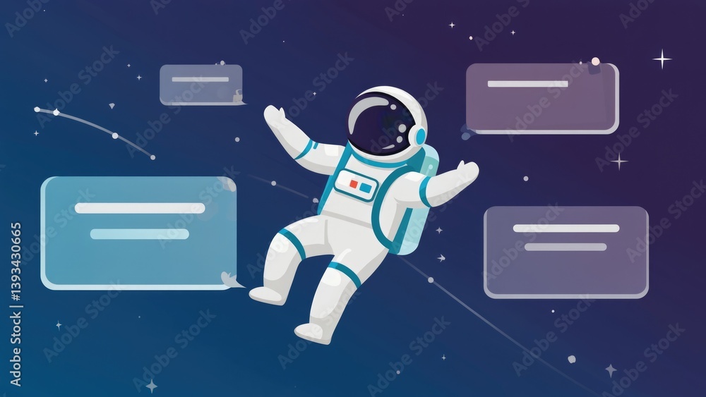 Poster an astronaut floats in mid-air in front of a computer screen, perfect for futuristic or tech-related