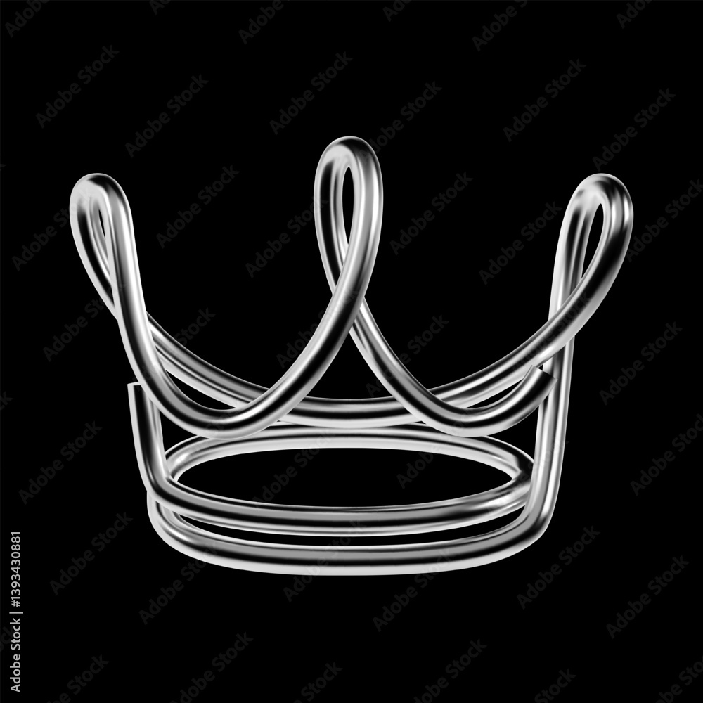 Poster 3d chrome abstract shape with looped lines in y2k style. metallic silver symbol isolated on transpar
