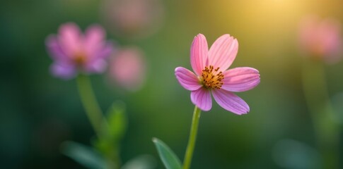 Fototapeta premium Single flower with delicate green stem and leaves, flowers, stem