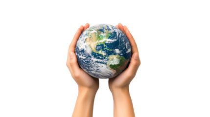 Earth in hands, planet care concept illustration, cut out transparent