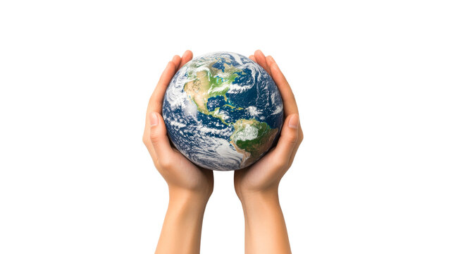Earth in hands, planet care concept illustration, cut out transparent