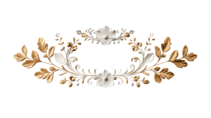 Decorative Floral Ornament Frame with Gold and White Design, cut out transparent