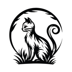 a cat sitting with a curled tail silhouette