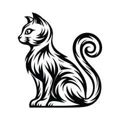 a cat sitting with a curled tail silhouette