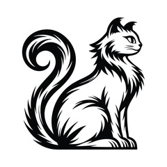 a cat sitting with a curled tail silhouette