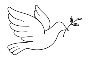 Dove With Olive Branch Outlined Symbol Of Peace And Hope