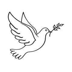 Minimalist Dove Of Peace Illustration With Olive Branch On White Background