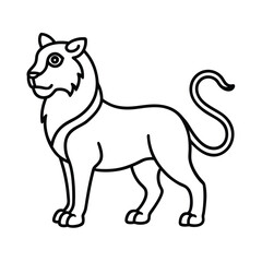 Linear Lion Illustration Standing Proudly Bold Outline Style Isolated On White