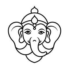 Simple Line Art Of Lord Ganesha Head Isolated On White Background