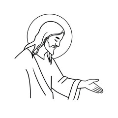 Minimalist Line Art Illustration Of Jesus Christ With Open Hand Gesture