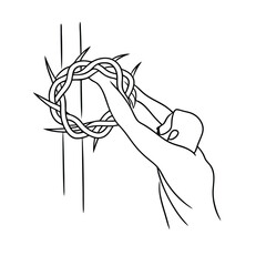 Jesus Christ On The Cross With Crown Of Thorns Minimalist Line Art
