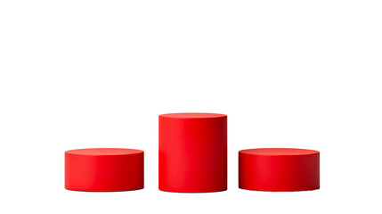 Red cylinder podiums on black background, cut out transparent