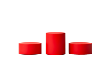 Red cylinder podiums on black background, cut out transparent