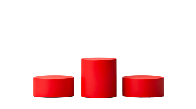Red cylinder podiums on black background, cut out transparent