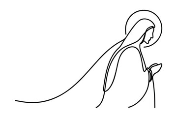 Virgin Mary Continuous Line Drawing Illustration Religious Icon Minimalist Design