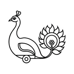 Fototapeta premium Decorative Peacock With Floral Tail Line Art Icon Style Vector Illustration