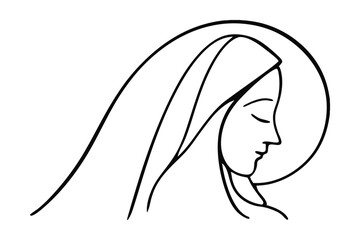 Minimalist Virgin Mary Illustration Black And White Icon Design