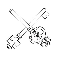 Crossed Skeleton Keys Vector Illustration In Black And White Outline Style