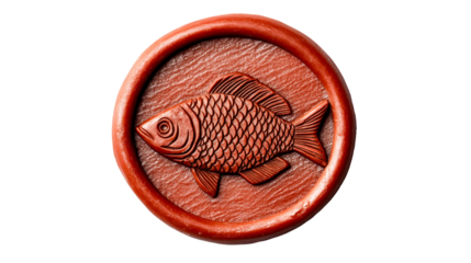 Fish seal impression with scale detail, traditional craft, cut out transparent