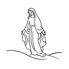 Elegant Black And White Line Art Of Virgin Mary Illustration Vector