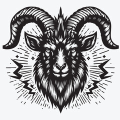 Monochrome badass goat head in vintage style. Vector illustration stock illustration
