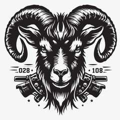 Monochrome badass goat head in vintage style. Vector illustration stock illustration