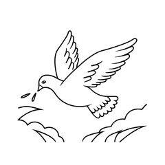 Flying Dove With Olive Branch Minimalist Line Art Peaceful Illustration