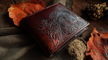 Aged, handmade leather walleta personalized item.  