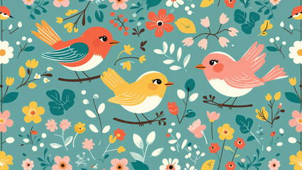 Obraz premium Whimsical Bird and Flower Design for Nature Enthusiasts