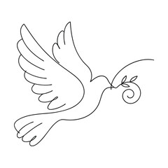 Dove Of Peace With Olive Branch Continuous Line Art Illustration