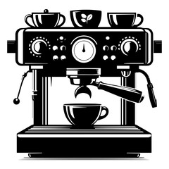 Black and white silhouette of a coffee machine on a white insulated background. Vector graphics. EPS.