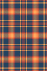 Warm autumnal plaid pattern.  Vibrant orange and navy hues create a cozy, rustic feel, perfect for fall fashion, home decor, or seasonal branding.