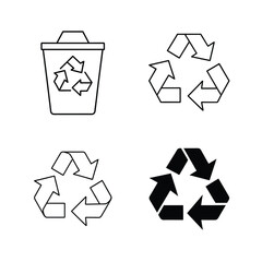 Obraz premium Set of Outline Recycling Icons with Arrows on White Background