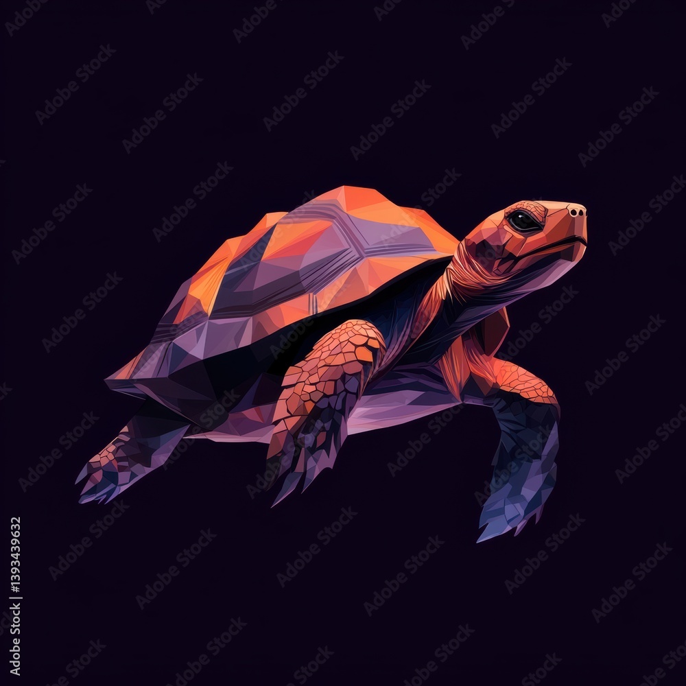 Poster elegant tortoise moving gracefully with geometric patterns on its shell