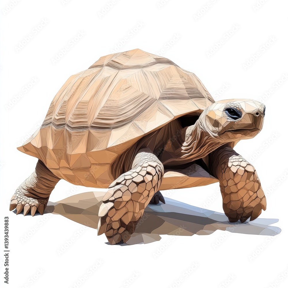 Poster tortoise in motion with a geometric patterned shell showcasing modern artistic design and elegance
