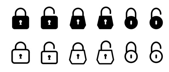 Lock icon set. Padlock open and closed. Locked and unlocked icon. Security symbol. Vector illustration.