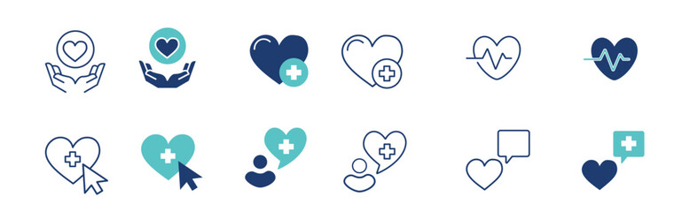 heart love life icon vector set health medical help charity support donation care sign illustration