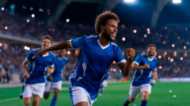Exciting soccer championship moment as player scores a goal