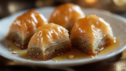 Delicious baklava served on a decorative plate during a festive gathering