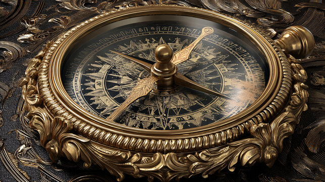 An ornate, classically styled compass used for finding direction.  