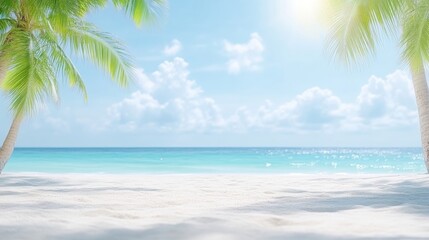 Tropical beach scene with palm trees